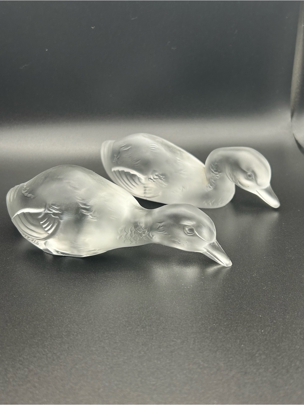Baccarat France Frosted Crystal Glass Duck Figurine Pair